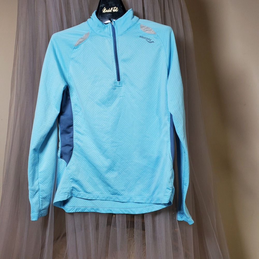 Saucony Blue Athletic Jacket 1/4 Zip Activewear Athleisure M Mesh Arm Pocket